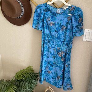 Revolve BB Dakota Blue Floral Puff Sleeve Cut Out Mini Dress Cottagecore
